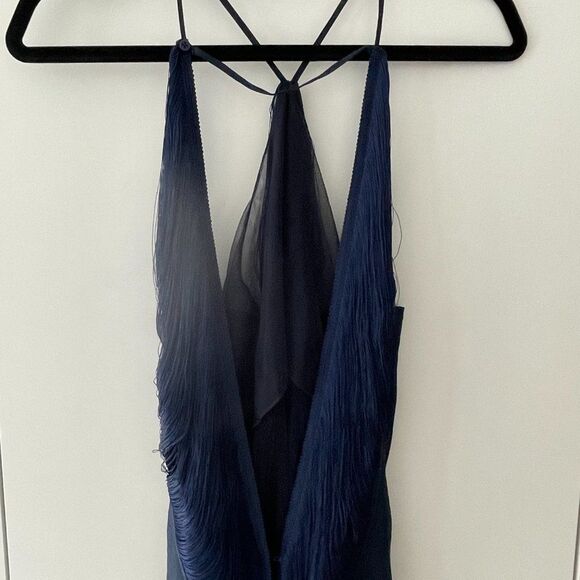 Cult Gaia Renata Silk Fringe Halter Gown Ink Navy Size Large - Picture 7 of 15